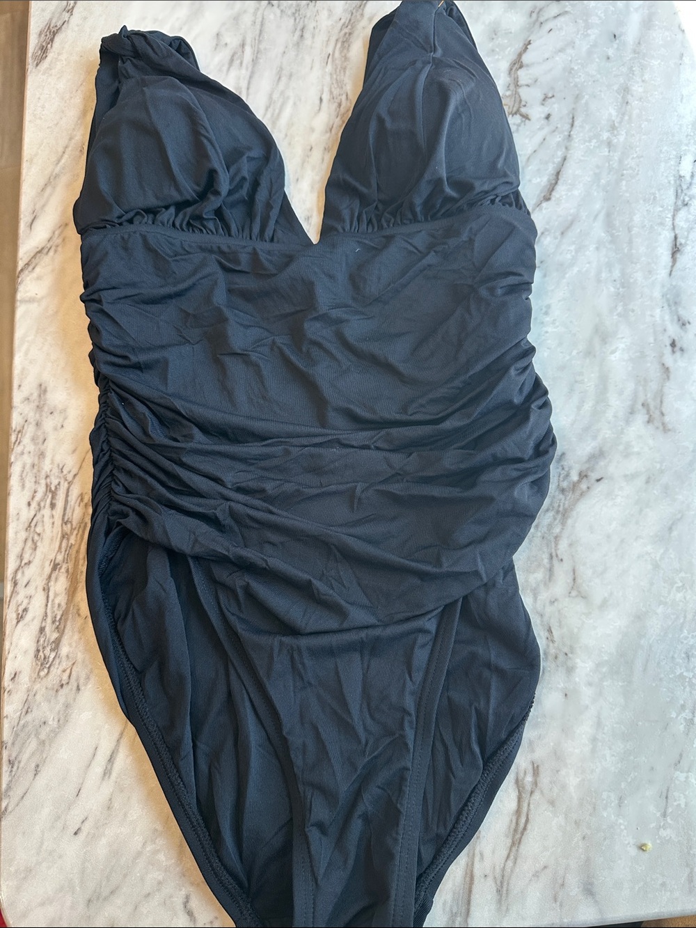 Carmen Marc Valvo Black Ruched One-Piece Swimsuit